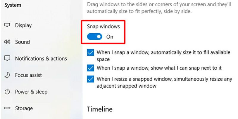  Bật Snap windows nếu nó đang tắt