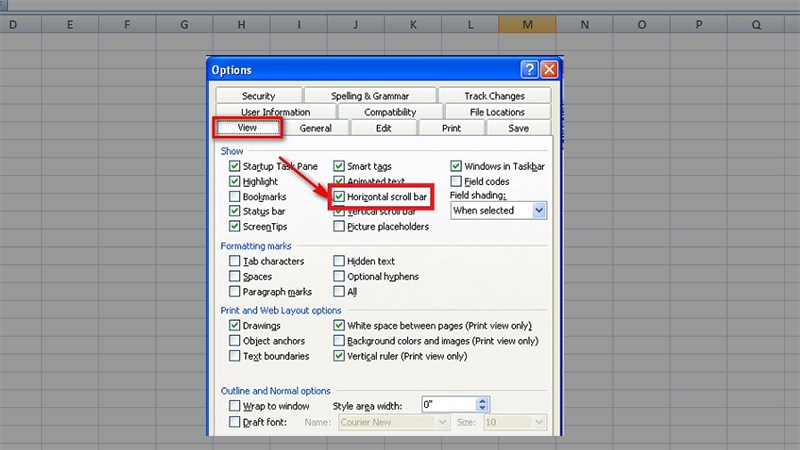 Bật mí cách hiển thị thanh cuộn trong Excel 2003