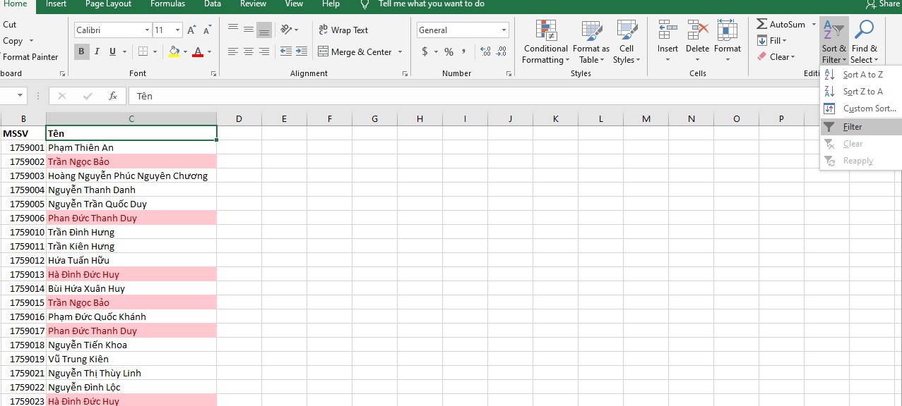 Cách lọc giá trị duy nhất trong Excel bằng conditional formatting