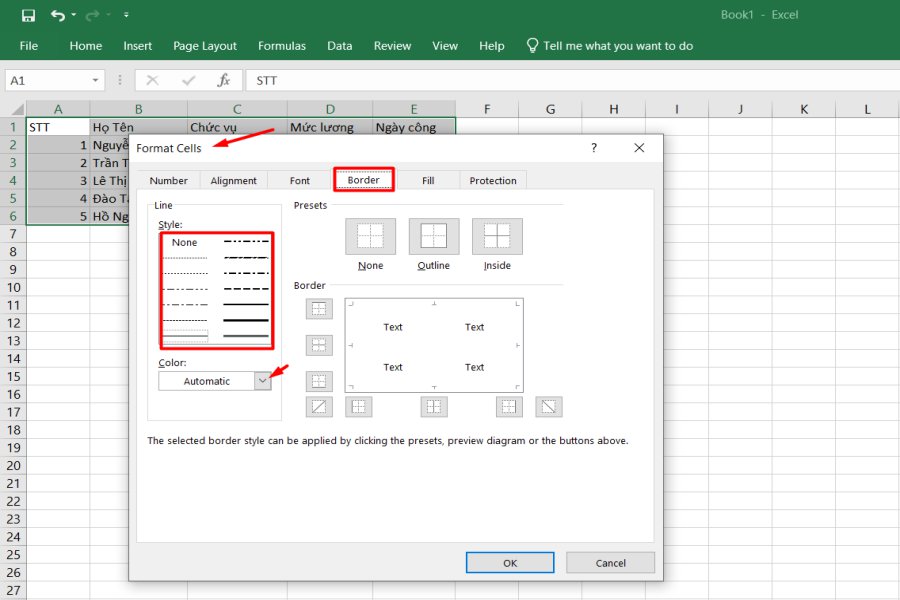 Cách tạo khung trong Excel 2013