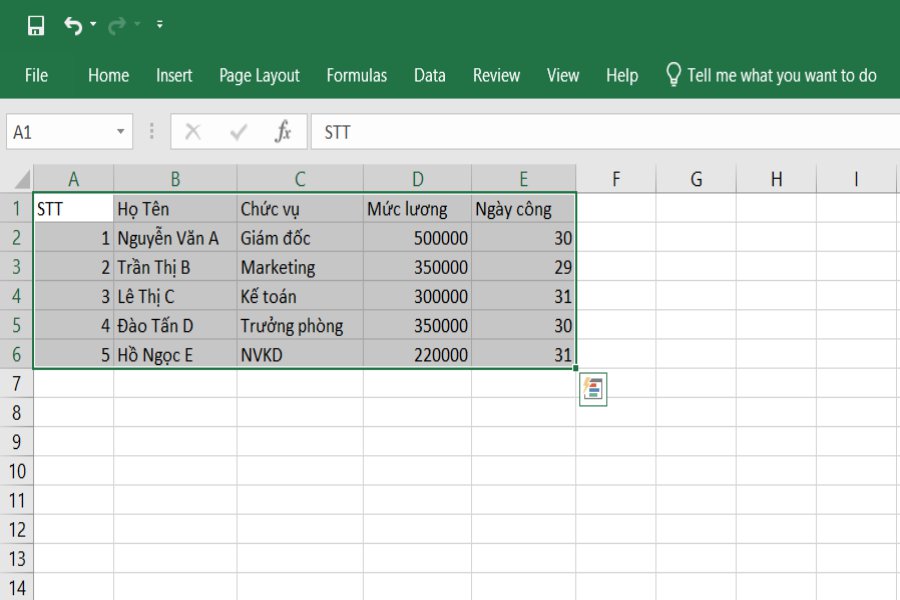 Cách tạo khung trong Excel 2016