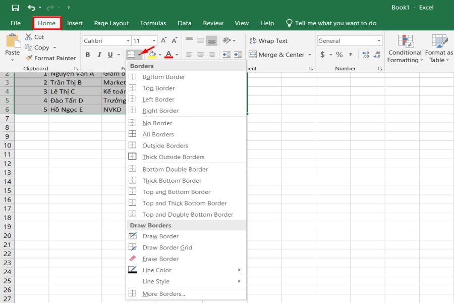 Cách tạo viền bảng trong Excel