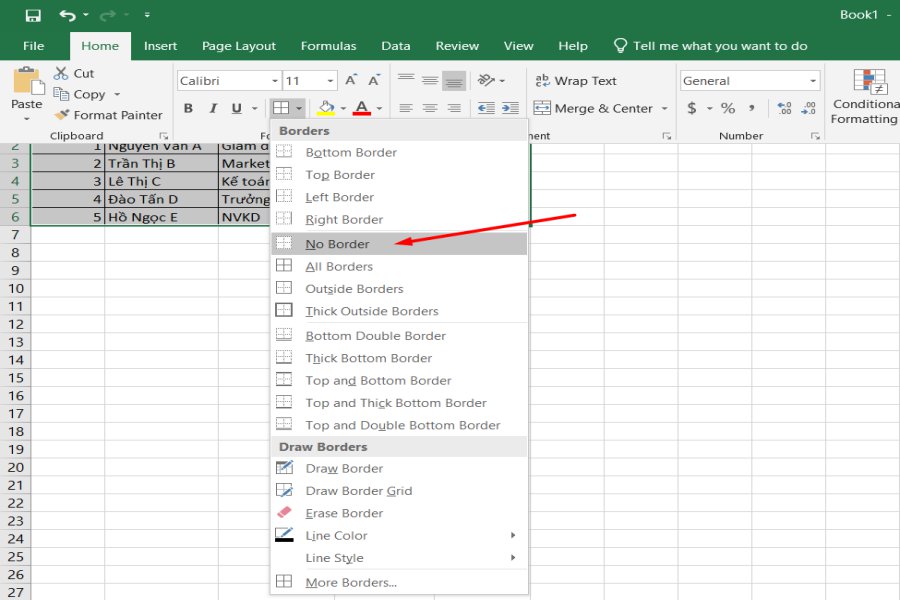Cách xóa hàng loạt đường viền trong Excel