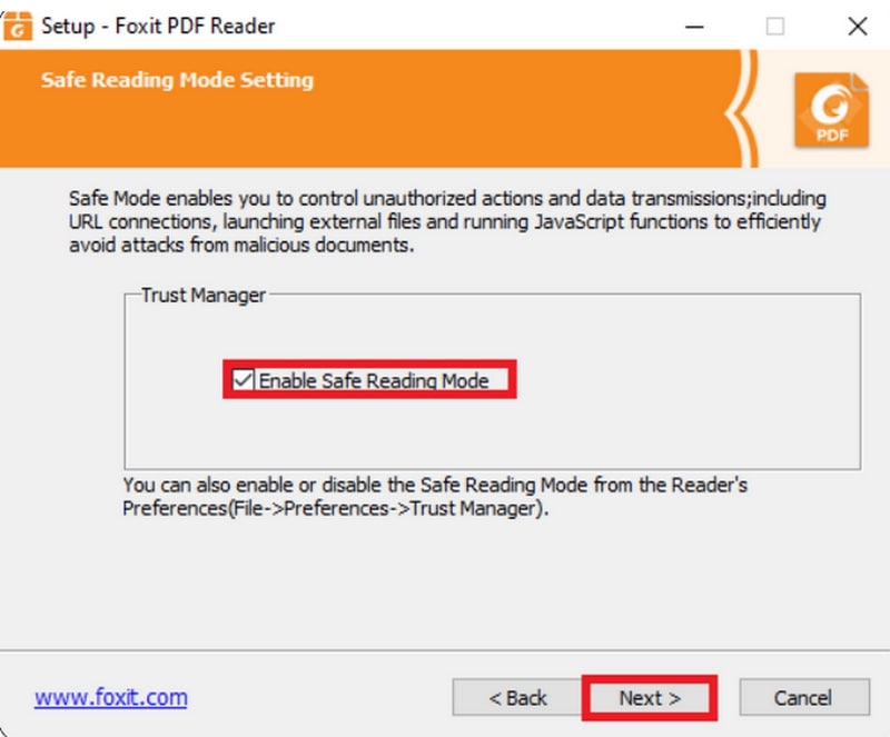 Lựa chọn tính năng bảo mật Foxit Reader nếu cần