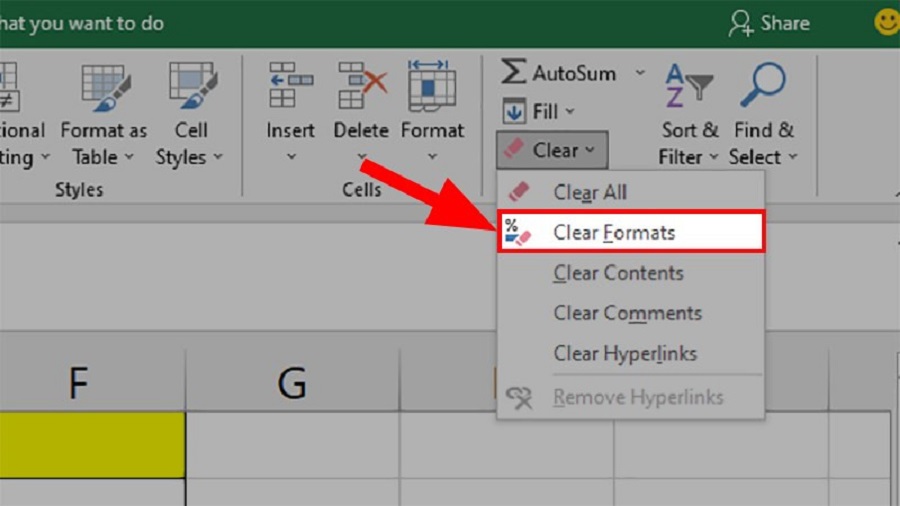 Xóa đường gạch chéo trong Excel bằng Clear Forrmat