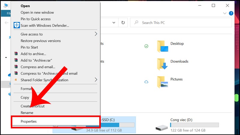 Chọn Properties trên ổ C