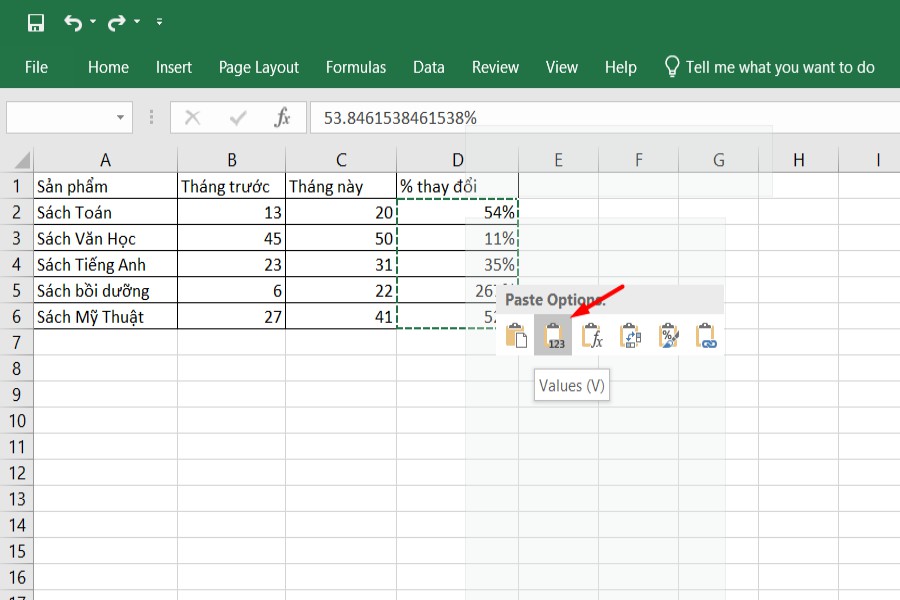 Chuyển từ công thức sang giá trị trong Excel