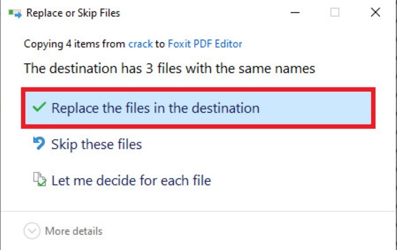 chọn Replace the files in the destination trong của sở hiện ra