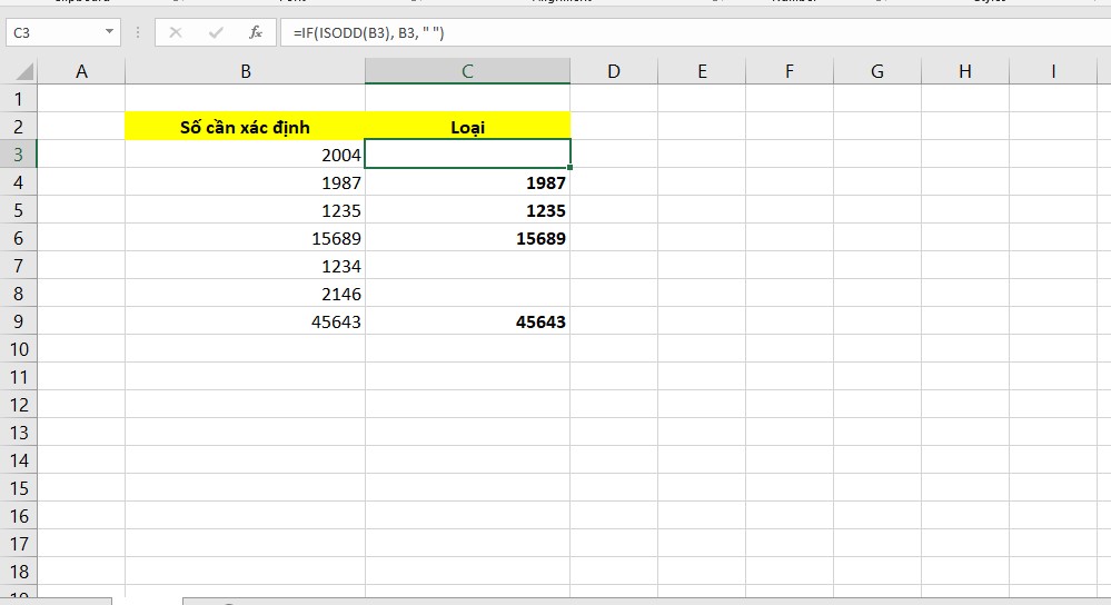 Sử dụng hàm IF và ISODD lọc số chẵn lẻ trong Excel