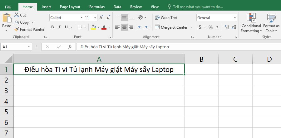 Kết quả gộp nội dung 2 ô trong Excel bằng công cụ Justify