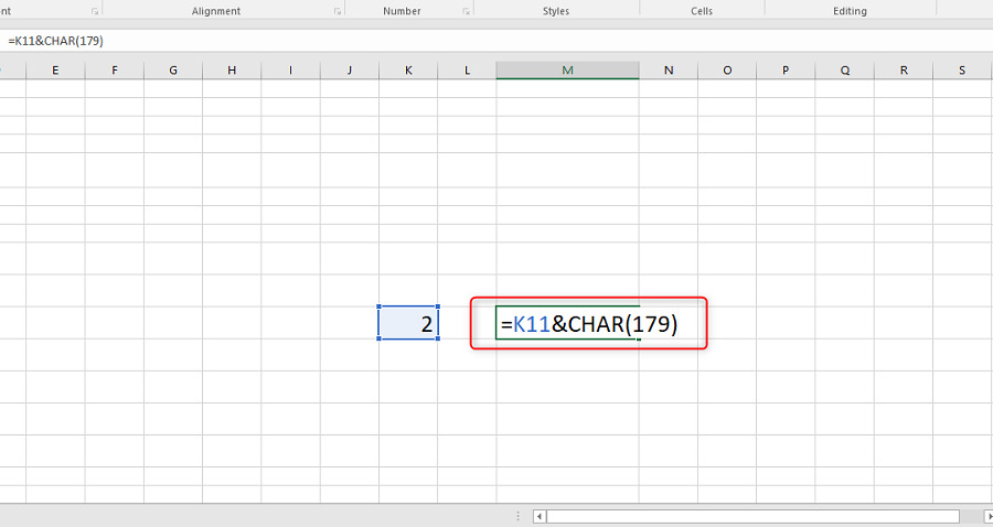 Gõ số mũ trong Excel bằng hàm Char