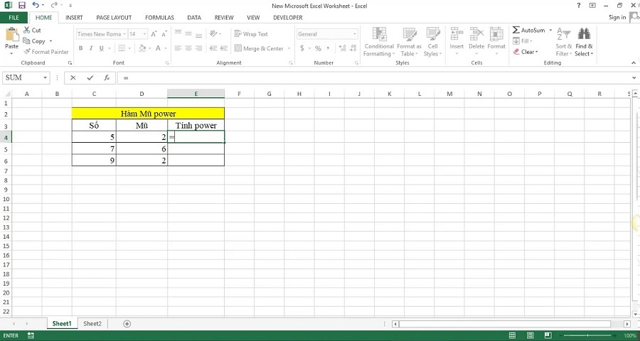 Định nghĩa hàm mũ trong excel