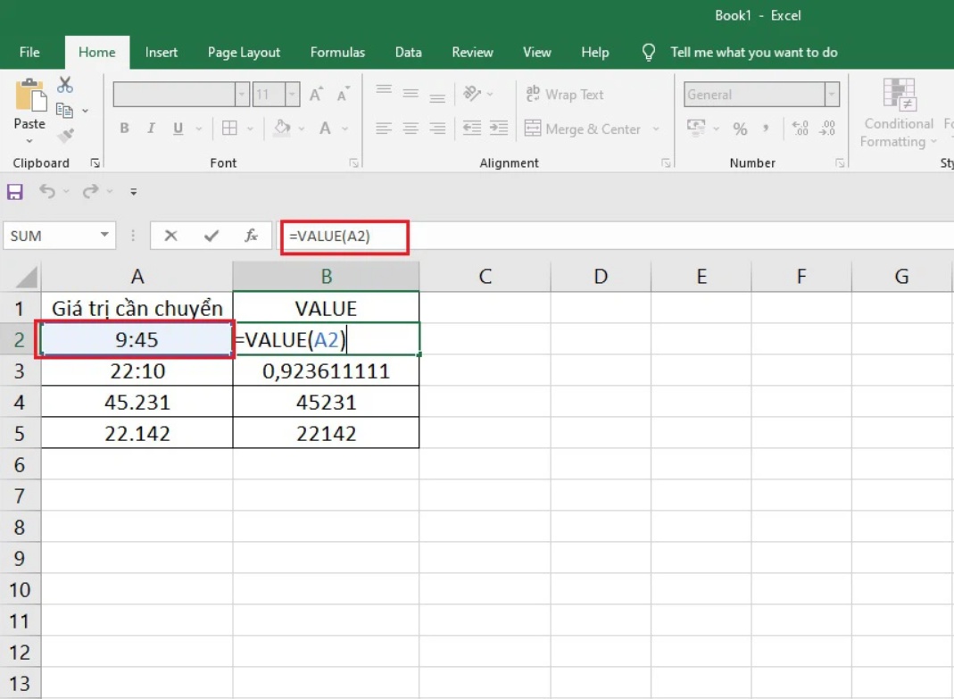 Hàm VALUE - Lấy giá trị của ô trong Excel