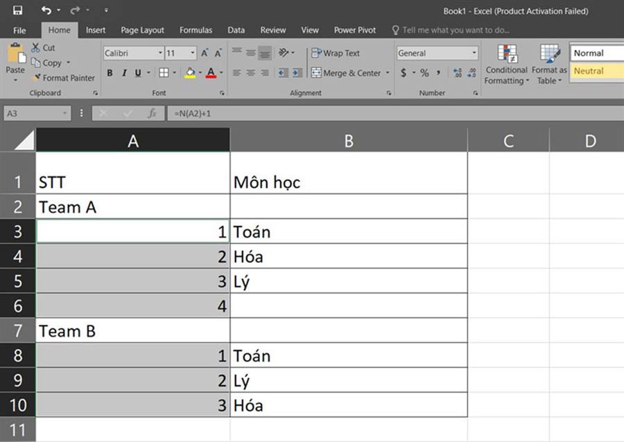 Kết quả cách đánh số thứ tự có điều kiện trong Excel