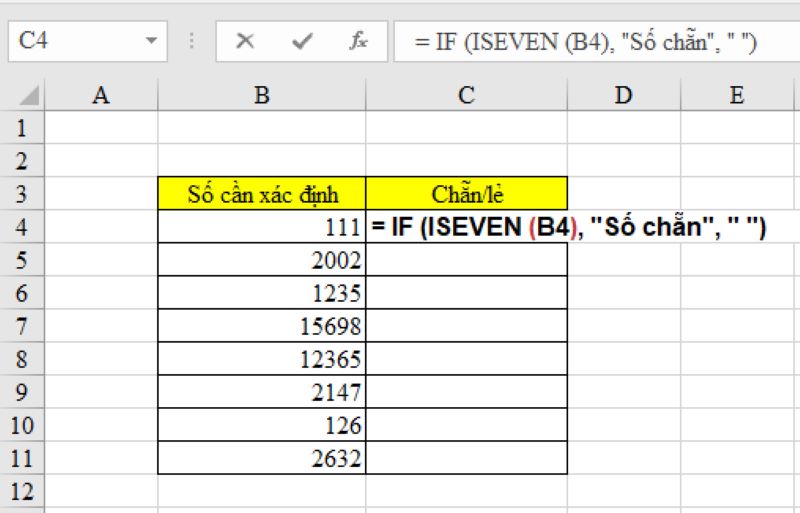 Kiểm tra số chẵn lẻ trong Excel bằng hàm ISEVEN
