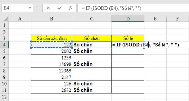 Kiểm tra số chẵn lẻ trong Excel bằng hàm ISODD
