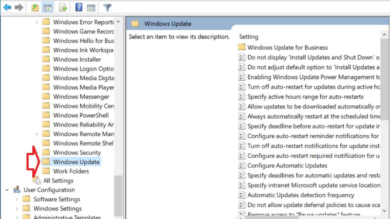 Nhấn Administrative Templates và chọn Windows Updates