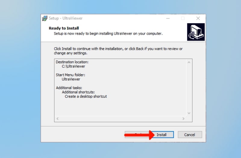Nhấn Install để cho phép tải UltraViewer miễn phí mới nhất về máy tính
