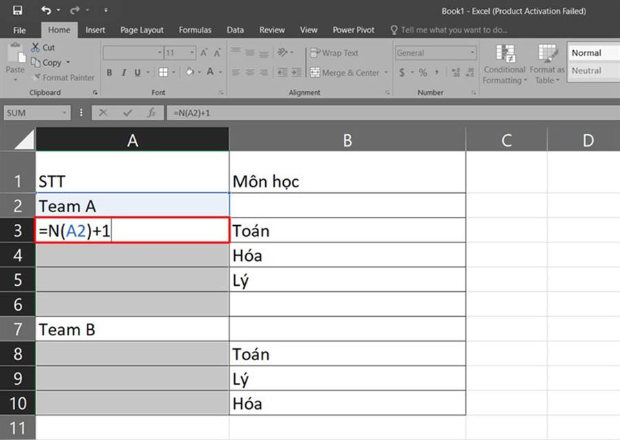 Nhập công thức đánh số thứ tự có điều kiện trong Excel