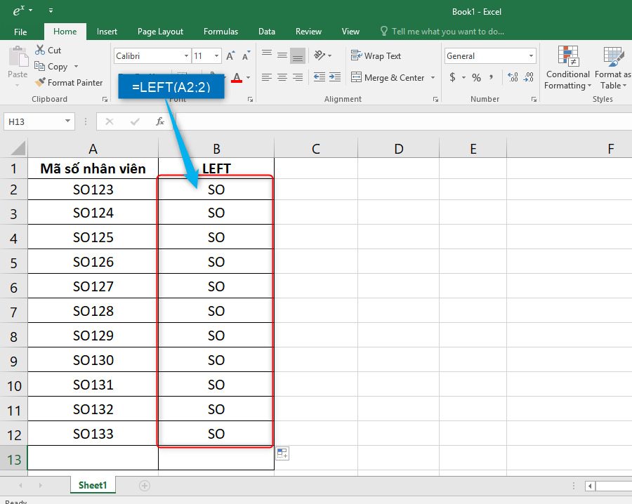 Kết quả tách chữ ra khỏi chuỗi trong Excel bằng hàm LEFT