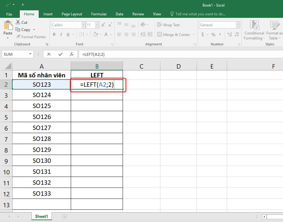 Cách tách số và chữ ra khỏi chuỗi trong Excel bằng hàm LEFT