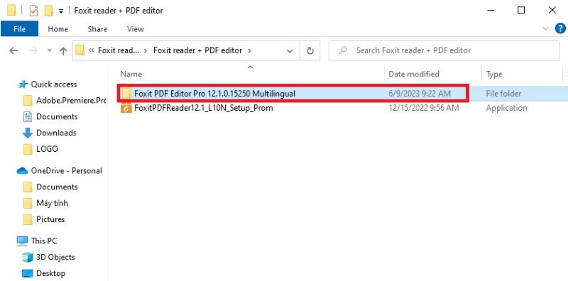 Chọn thư mục Foxit PDF Editor Pro trong thư mục tải Foxit Reader full crack ban đầu