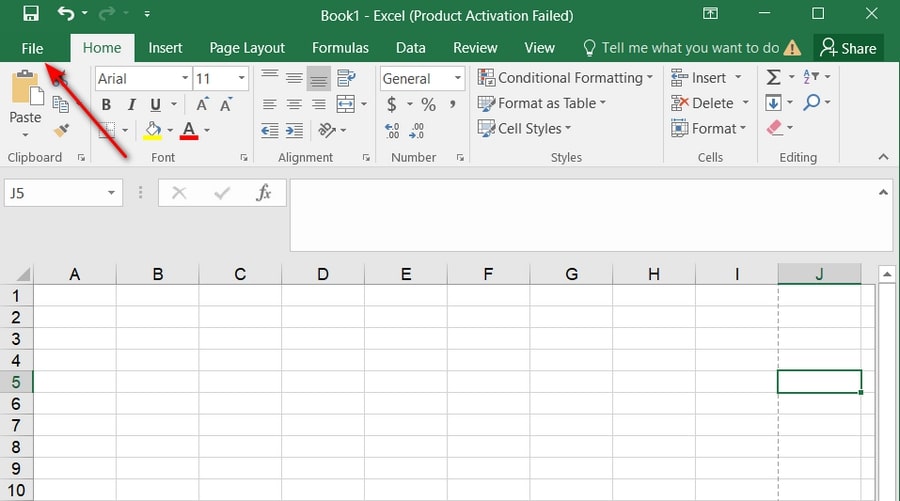 Thẻ file nằm ở đầu tiên trên thanh công cụ Excel