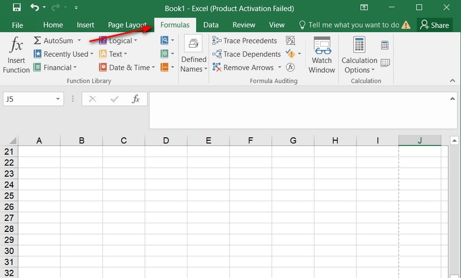 Thẻ Formula liên quan đến các hàm, công thức của Excel