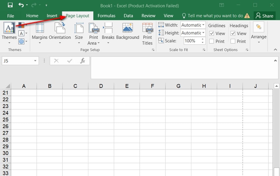 Các công cụ có trên thẻ Page Layout của Excel