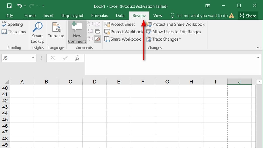 Chức năng của thẻ Review trên Excel