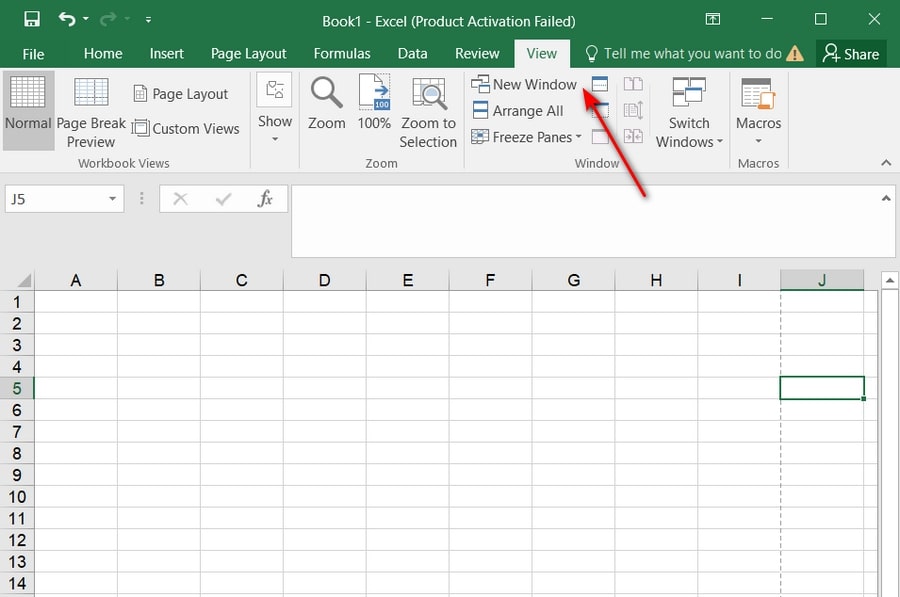 Thẻ View với các chức năng trên thanh công cụ Excel