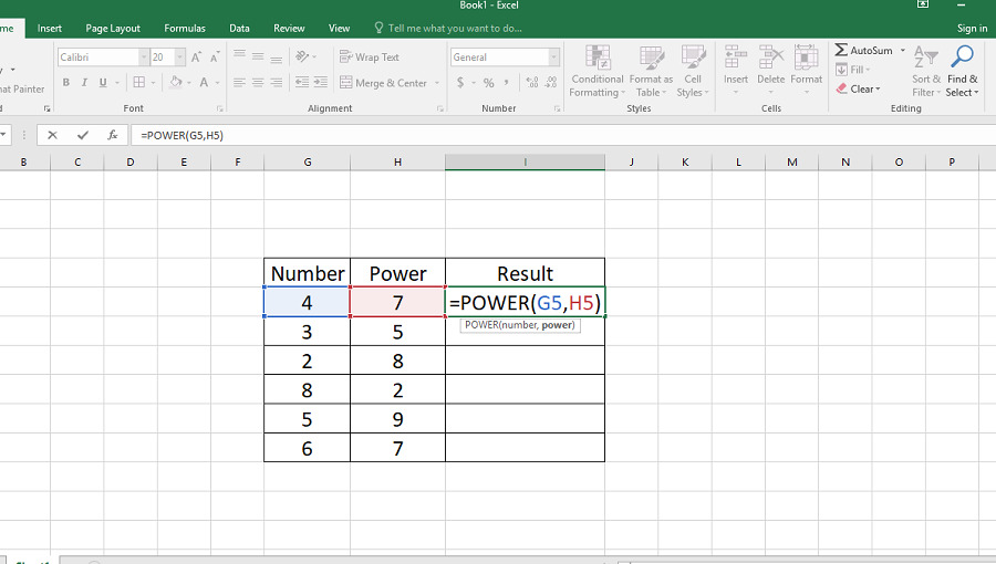 Cách tính số mũ trong Excel của 2 ô bất kỳ